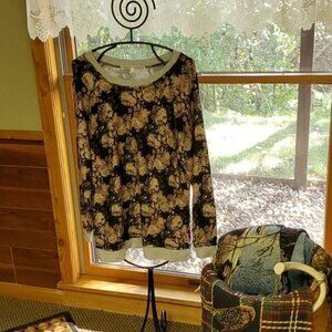 Taylor & Sage Black‎ & Beige Floral Sz M (L) Sweatshirt